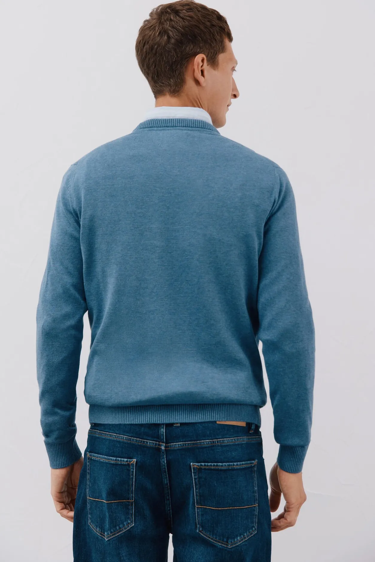 Cortefiel Jersey punto fino algodón cuello redondo Azul Outlet