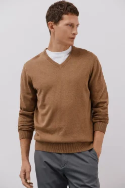 Cortefiel Jersey punto fino algodón cuello pico Beige Online