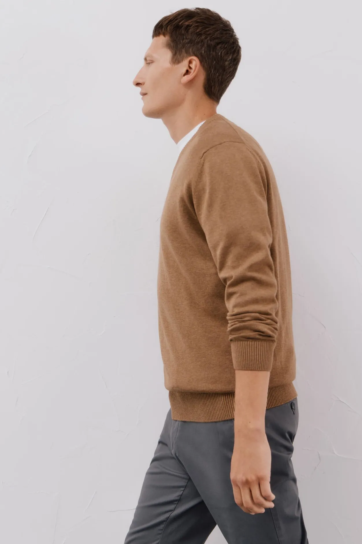 Cortefiel Jersey punto fino algodón cuello pico Beige Online