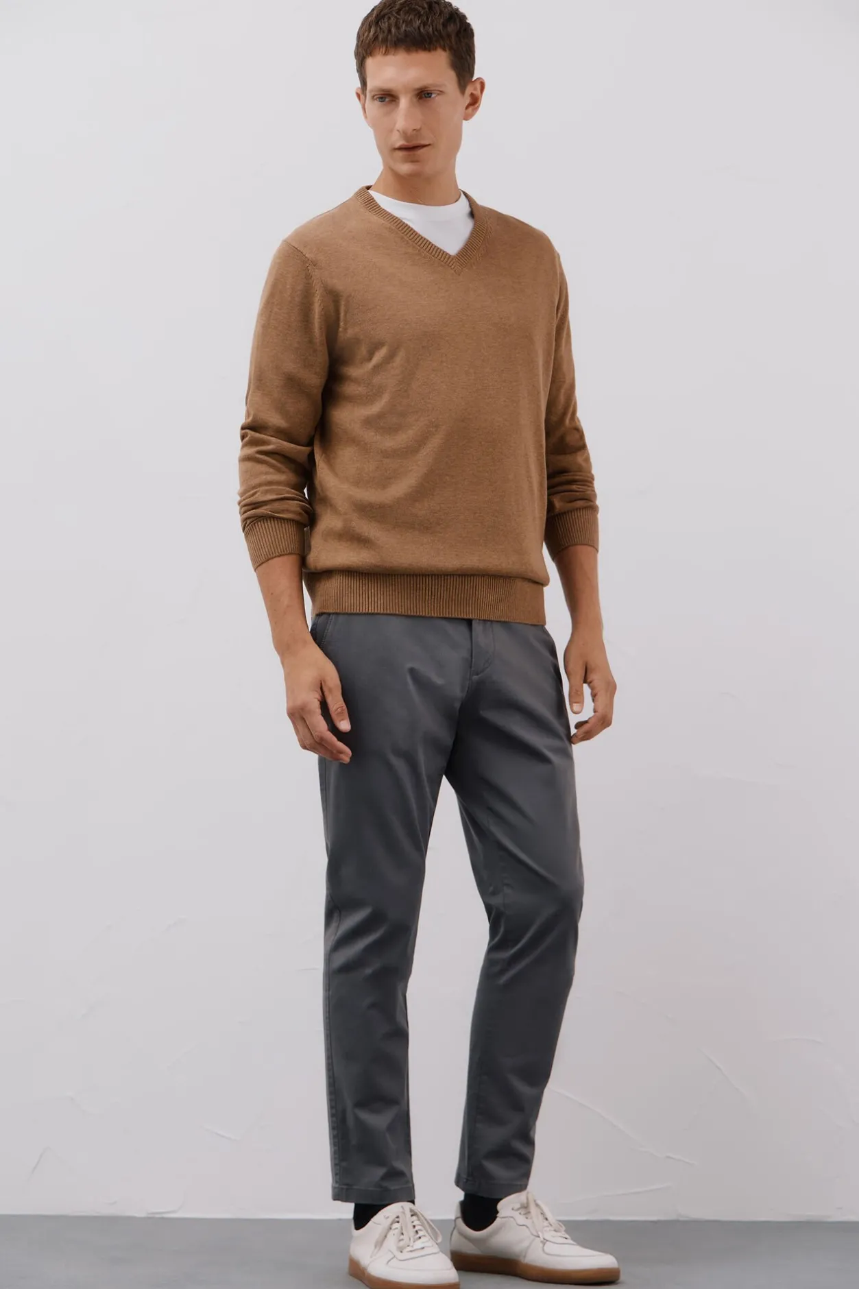 Cortefiel Jersey punto fino algodón cuello pico Beige Online