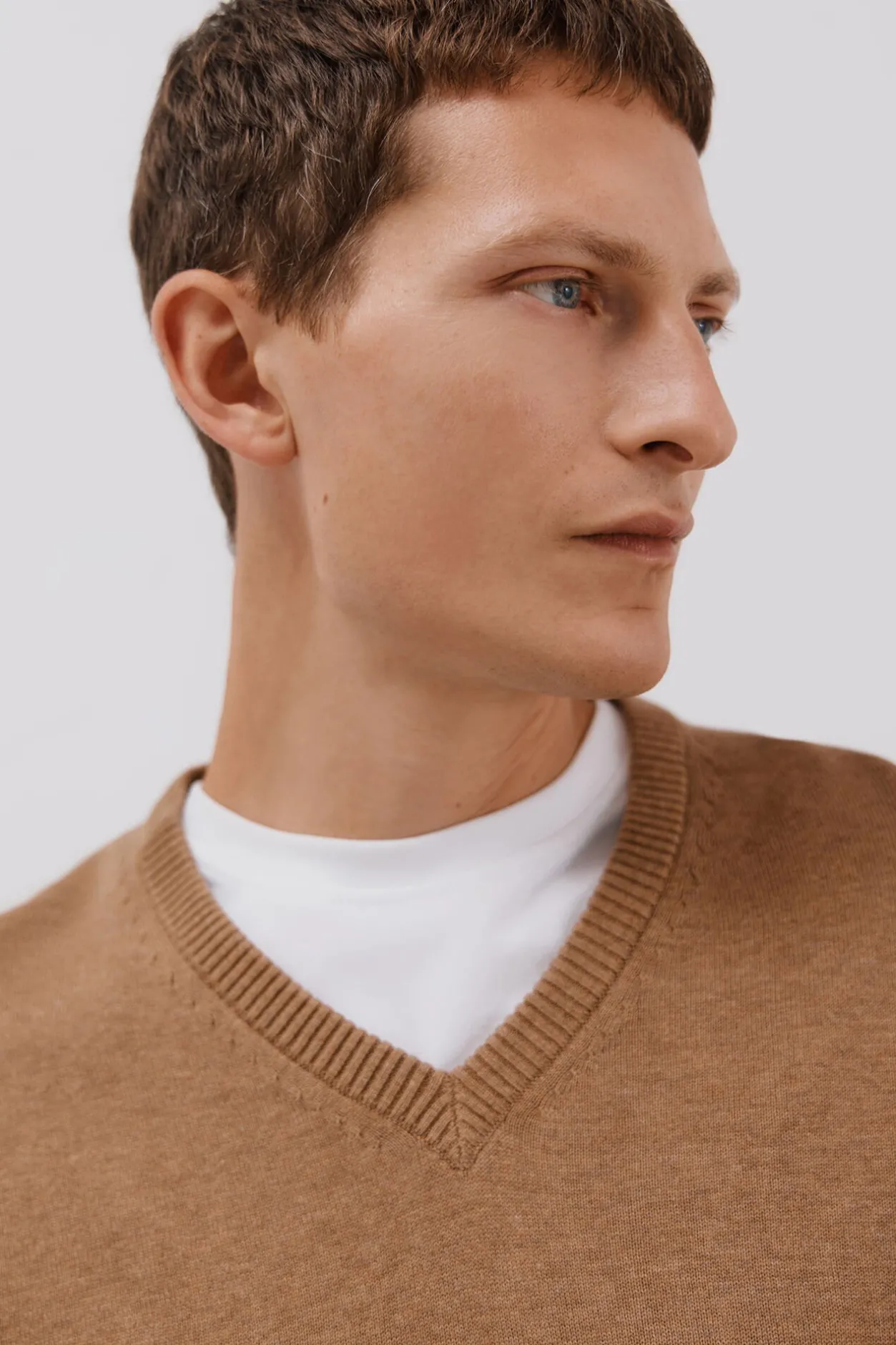 Cortefiel Jersey punto fino algodón cuello pico Beige Online