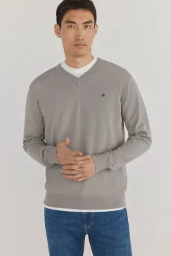 Pedro del Hierro Jersey punto fino algodón premium cuello pico Gris Outlet