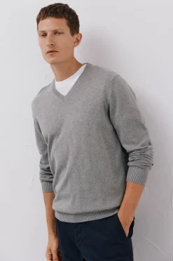 Cortefiel Jersey punto fino algodón cuello pico Gris Clearance