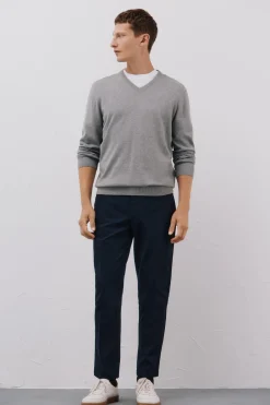 Cortefiel Jersey punto fino algodón cuello pico Gris Clearance