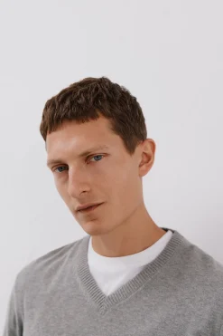 Cortefiel Jersey punto fino algodón cuello pico Gris Clearance