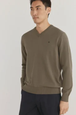 Pedro del Hierro Jersey punto fino algodón premium cuello pico Verde Discount