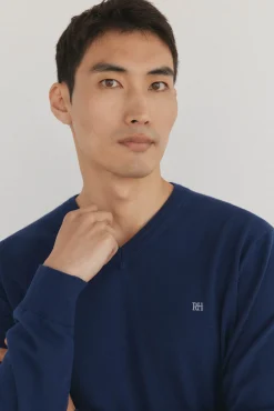 Pedro del Hierro Jersey punto fino algodón premium cuello pico Azul Best