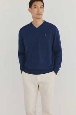 Pedro del Hierro Jersey punto fino algodón premium cuello pico Azul Best