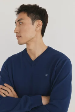 Pedro del Hierro Jersey punto fino algodón premium cuello pico Azul Best