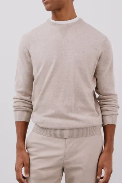 Cortefiel Jersey punto fino algodón cuello redondo Beige Sale