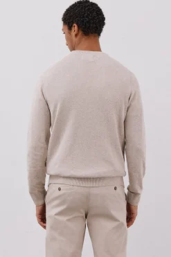 Cortefiel Jersey punto fino algodón cuello redondo Beige Sale