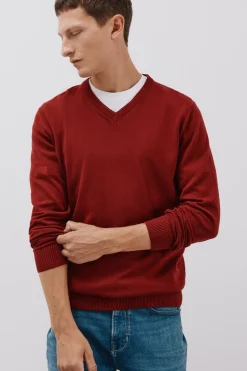 Cortefiel Jersey punto fino algodón cuello pico Granate