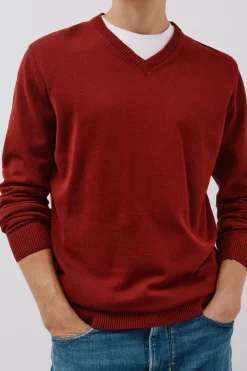 Cortefiel Jersey punto fino algodón cuello pico Granate