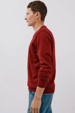 Cortefiel Jersey punto fino algodón cuello pico Granate