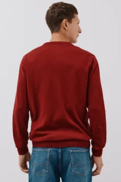 Cortefiel Jersey punto fino algodón cuello pico Granate