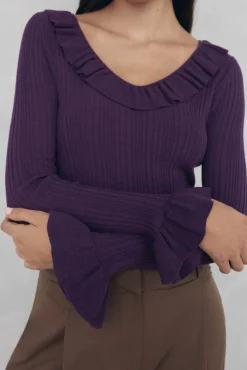 Pedro del Hierro Jersey punto fino canalé volante Morado New