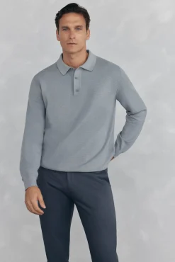 Pedro del Hierro Jersey punto fino cuello polo estructura Gris Clearance