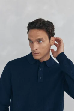 Pedro del Hierro Jersey punto fino cuello polo estructura Azul Clearance