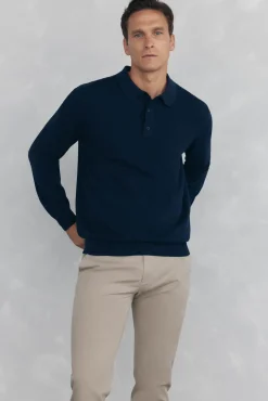 Pedro del Hierro Jersey punto fino cuello polo estructura Azul Clearance