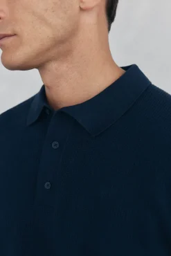 Pedro del Hierro Jersey punto fino cuello polo estructura Azul Clearance