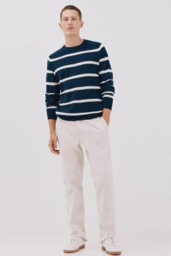Cortefiel Jersey punto fino rayas cuello redondo Azul marino Discount