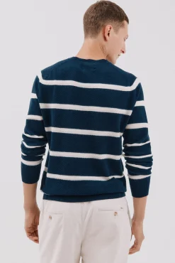 Cortefiel Jersey punto fino rayas cuello redondo Azul marino Discount