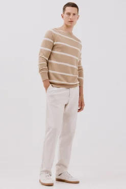 Cortefiel Jersey punto fino rayas cuello redondo Beige Online