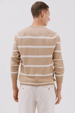 Cortefiel Jersey punto fino rayas cuello redondo Beige Online