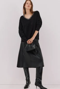 Cortefiel Jersey punto joyas Negro Clearance