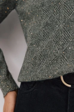 Cortefiel Jersey punto lentejuelas Verde Best