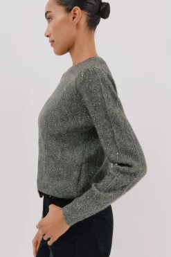 Cortefiel Jersey punto lentejuelas Verde Best