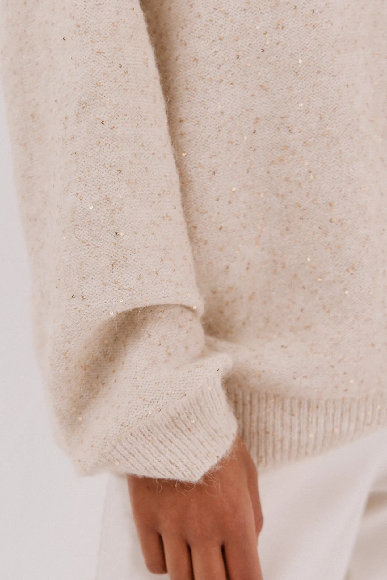 Cortefiel Jersey punto lentejuelas Beige New