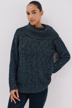 Cortefiel Jersey punto lentejuelas Azul marino