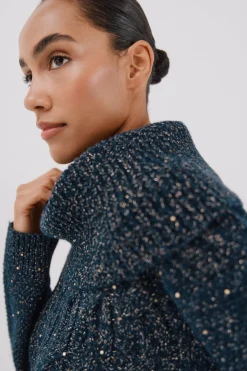 Cortefiel Jersey punto lentejuelas Azul marino