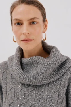 Cortefiel Jersey punto lentejuelas Gris Sale