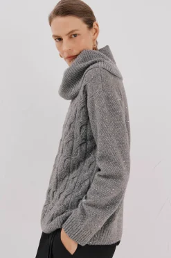 Cortefiel Jersey punto lentejuelas Gris Sale