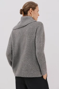 Cortefiel Jersey punto lentejuelas Gris Sale