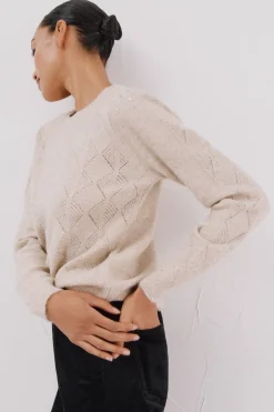 Cortefiel Jersey punto lentejuelas Beige Sale