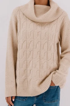 Cortefiel Jersey punto lentejuelas Beige New