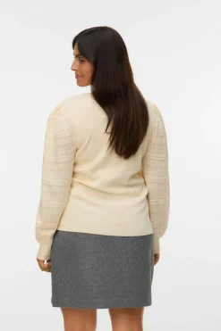 Vero Moda Curve Jersey punto manga encaje talla grande Beige Best