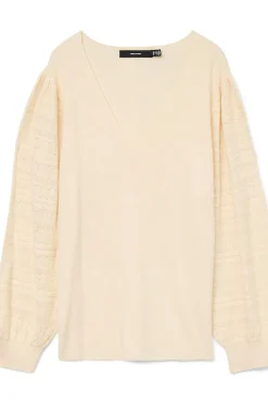Vero Moda Curve Jersey punto manga encaje talla grande Beige Best