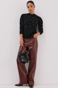 Cortefiel Jersey punto perlas Negro New