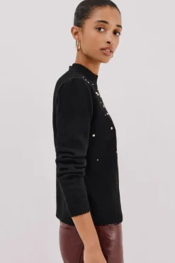 Cortefiel Jersey punto perlas Negro New