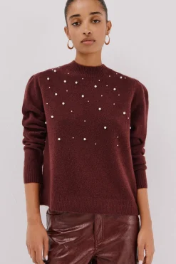 Cortefiel Jersey punto perlas Granate Best