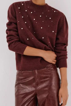 Cortefiel Jersey punto perlas Granate Best