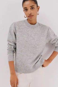 Cortefiel Jersey punto perlas Gris Outlet