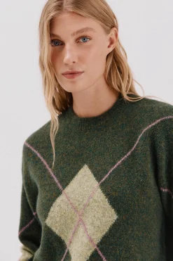 Cortefiel Jersey punto rombos Verde Discount