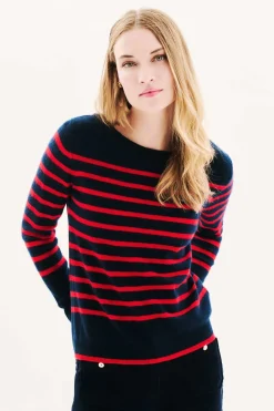 Caroll Jersey rayas 100% cachemira Azul marino Hot