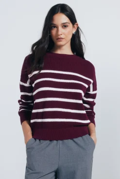 Springfield Jersey rayas algodón burdeos Outlet