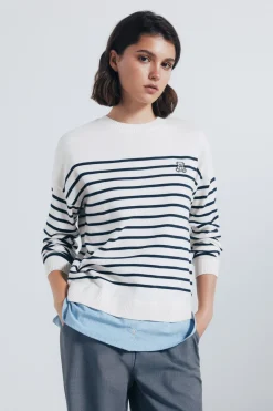 Springfield Jersey rayas combinado detalle bordado nude Best